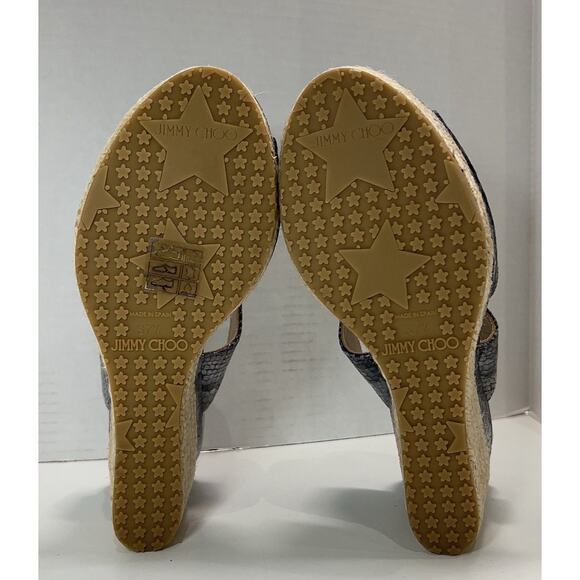 NEW Jimmy Choo Pecane Gray Silver Snake Print Wedge EU 37.5 - Picture 13 of 16